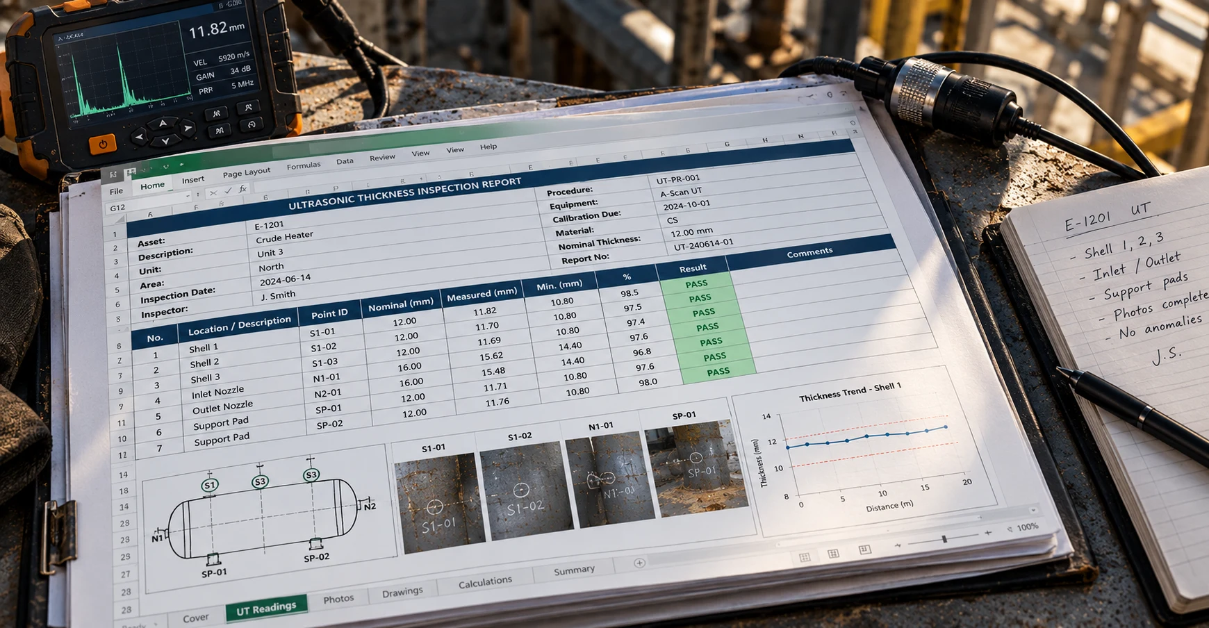 Existing controlled Excel inspection workbook in an industrial inspection workspace